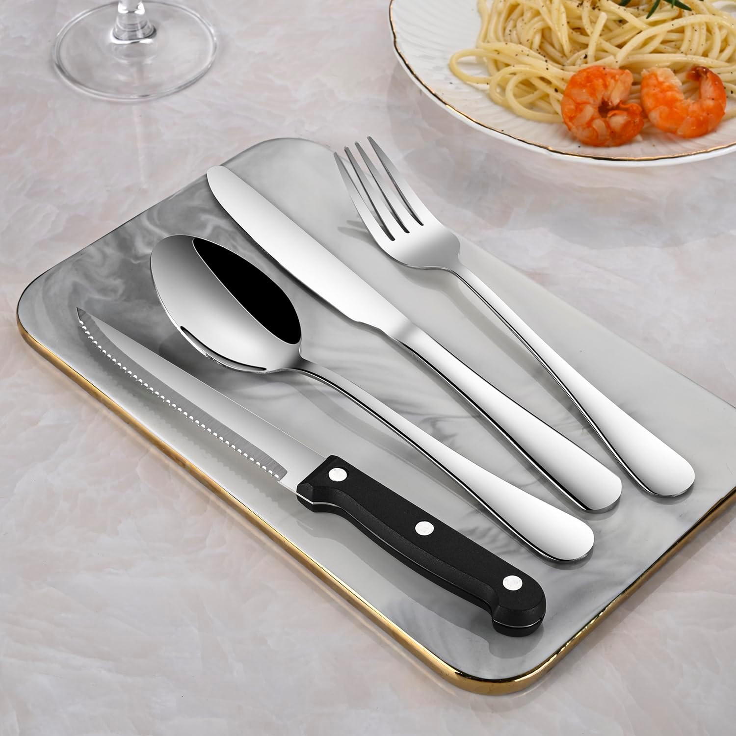 Thumbnail 6 de Dehov T1010 24-Piece Stainless Steel Flatware Set with Steak Knives