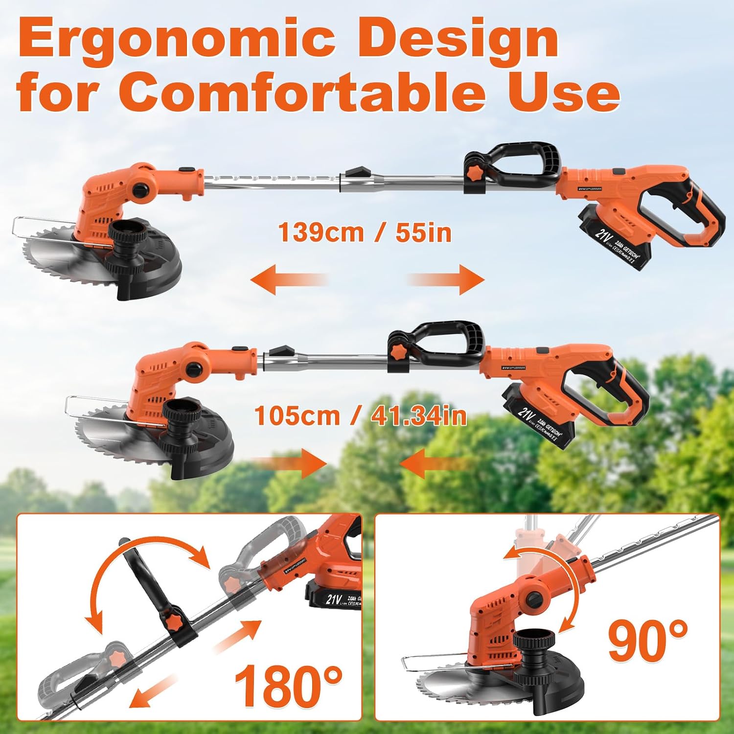 Thumbnail 4 de GETIEOM Cordless Strimmer with 2 × 2.0Ah Batteries (850W) and LCD power display – 4-in-1 garden trimmer