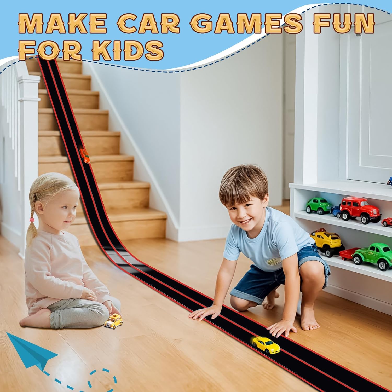 Thumbnail 1 de Flex Tracks 15 Ft Kids Starter Set: Flexible Race Track with Suction Cups (Black & Red)