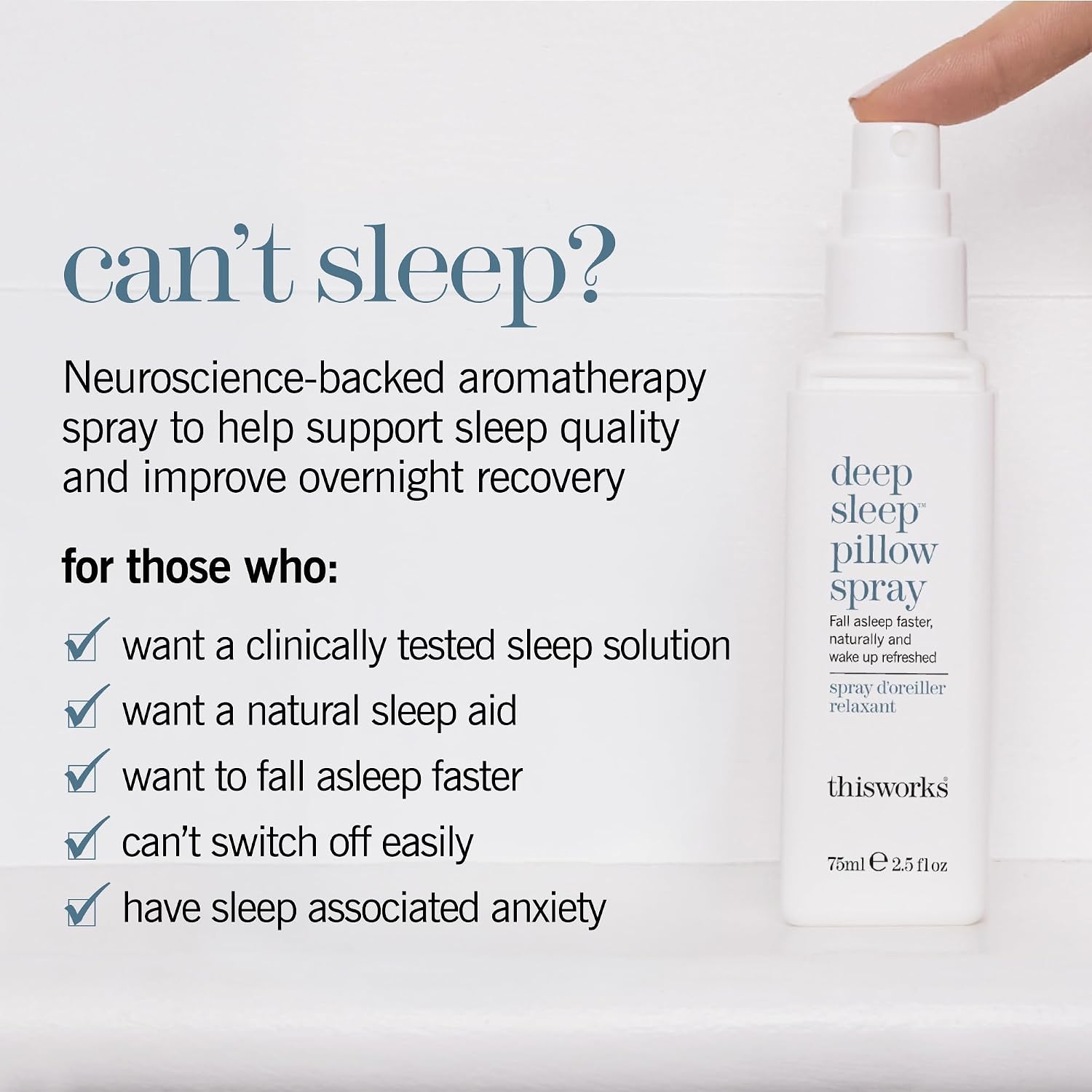 Detalle de THISWORKS Deep Sleep Pillow Spray, 75 ml – Lavender, Camomile & Vetivert