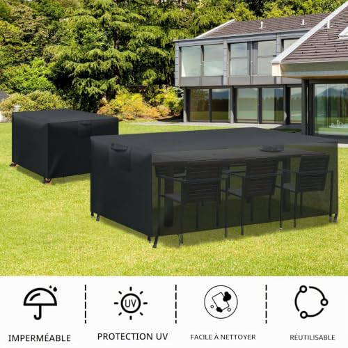 Thumbnail 5 de WUAYAMI Housse de protection pour mobilier de jardin en Oxford 420D, noire, 242 x 162