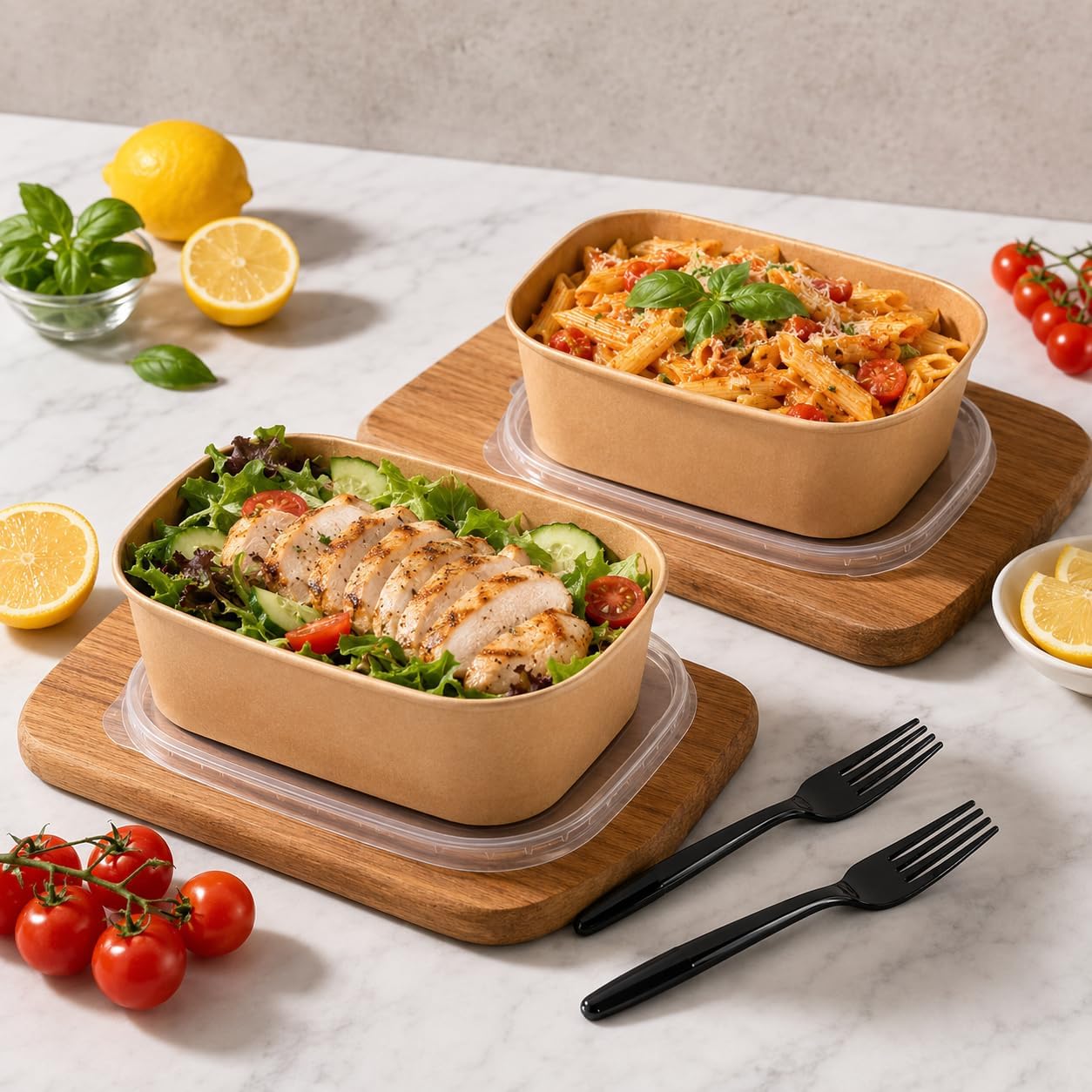 Detalle de DI QIU REN disposable salad bowls with lids, 35 oz Kraft Paper, 50 Count