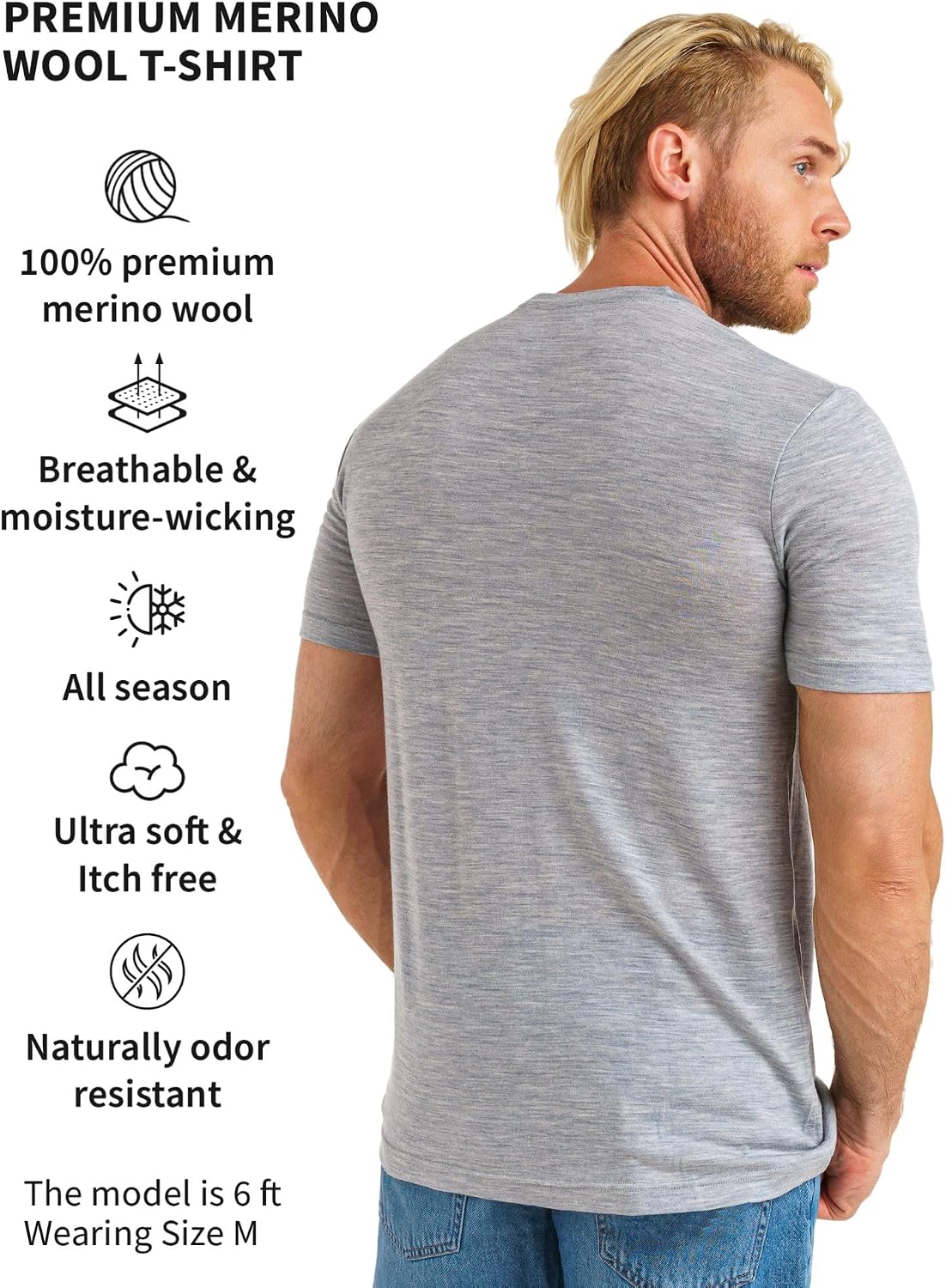 Detalle 2 de Maglietta lana merinos 165 g/m² uomo Merino.tech