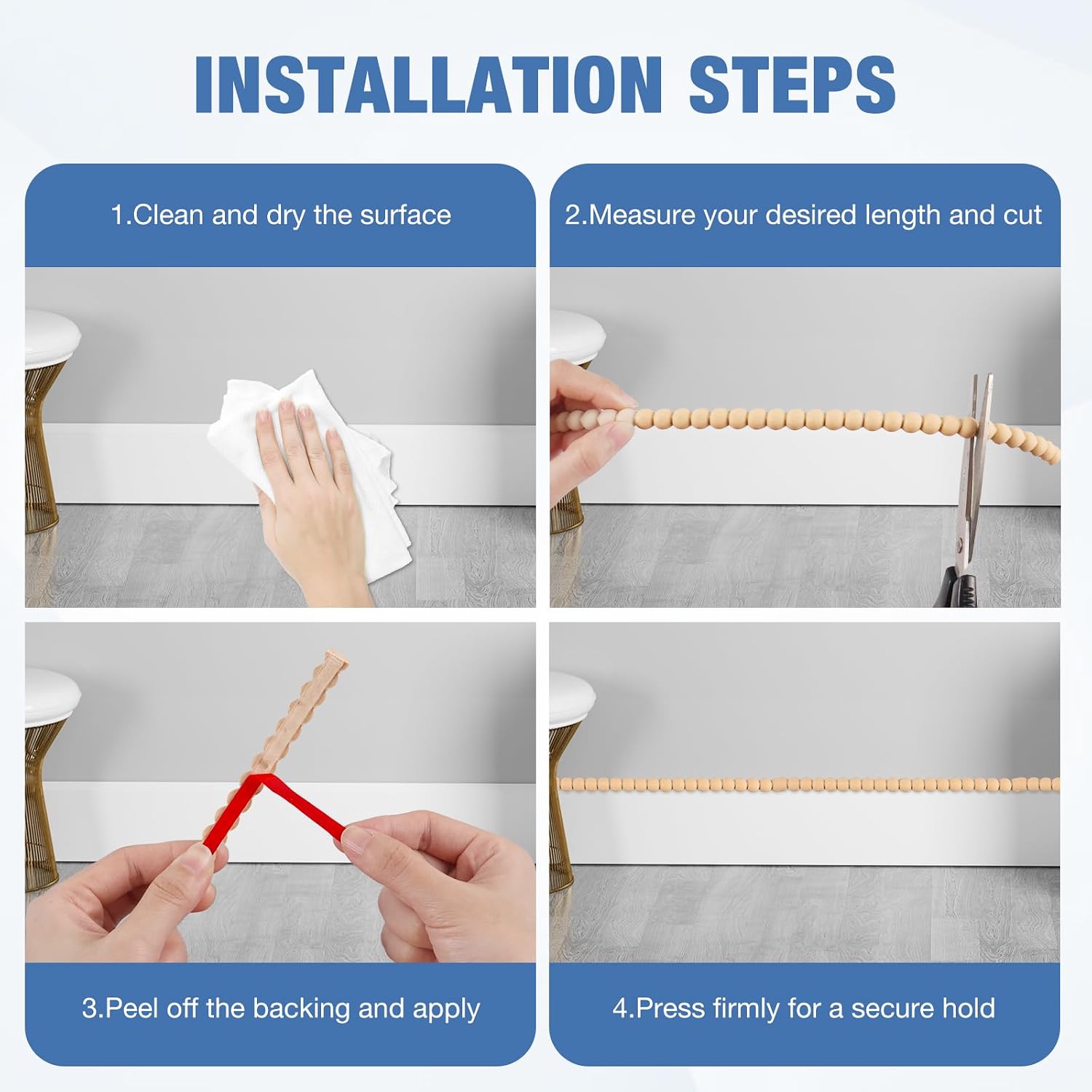 Thumbnail 6 de 3m Peel and Stick Wall Moulding Trim – Flexible Semi-Beaded Beading for Cabinets, Mirrors & Edges