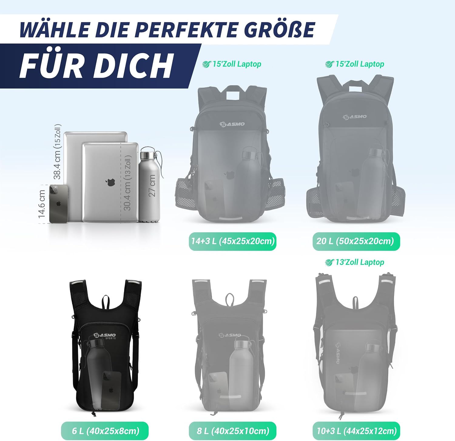 Detalle de SASMO® Fahrradrucksack 6L Ultraleicht 350g