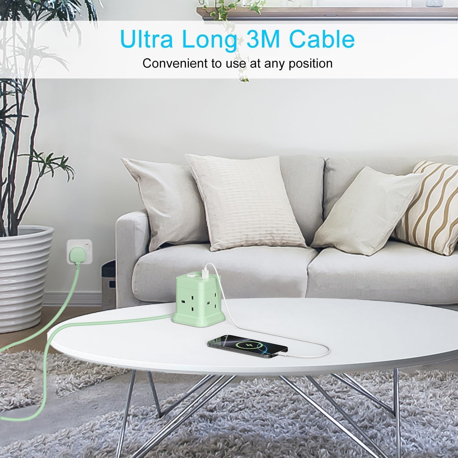 Detalle de 3M Extension Lead Cube With USB – 4 AC Outlets, 3 USB Ports and 3m Extension Cable