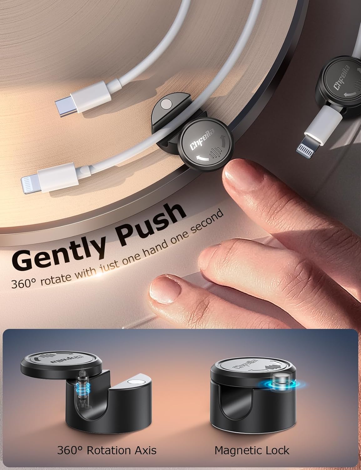 Thumbnail 1 de Chfeila 9 Pack Magnetic Cable Tidy Clips with 360° Twist-Lock lids