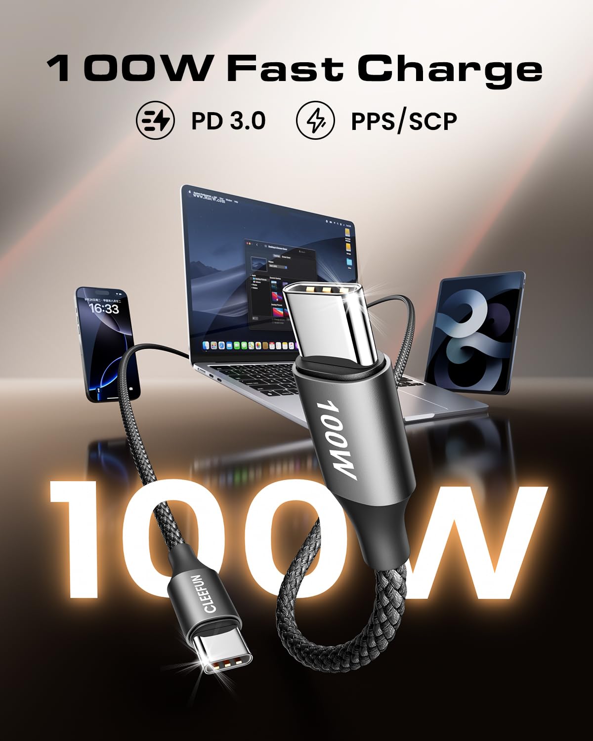 Detalle 2 de CLEEFUN 100W USB C to C Cable 1m 2-Pack