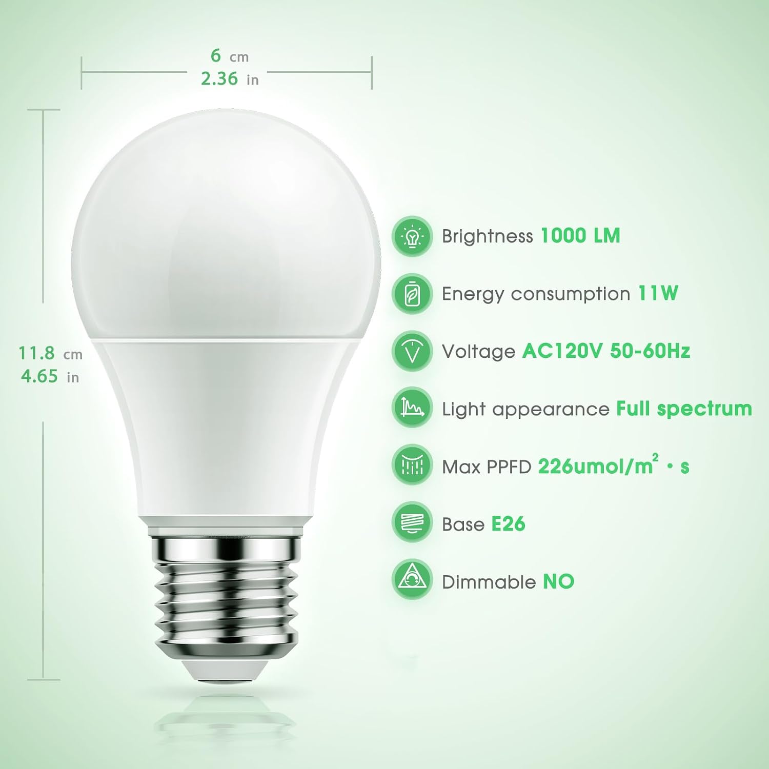 Detalle 1 de Briignite A19 Full-Spectrum LED Grow Light Bulbs, 11W, E26, 2-Pack