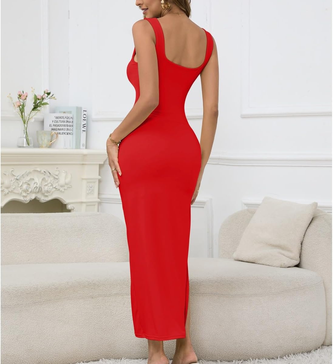 Detalle de Belriviere Women Long Midi Dress with Side Slit and Cutout Details