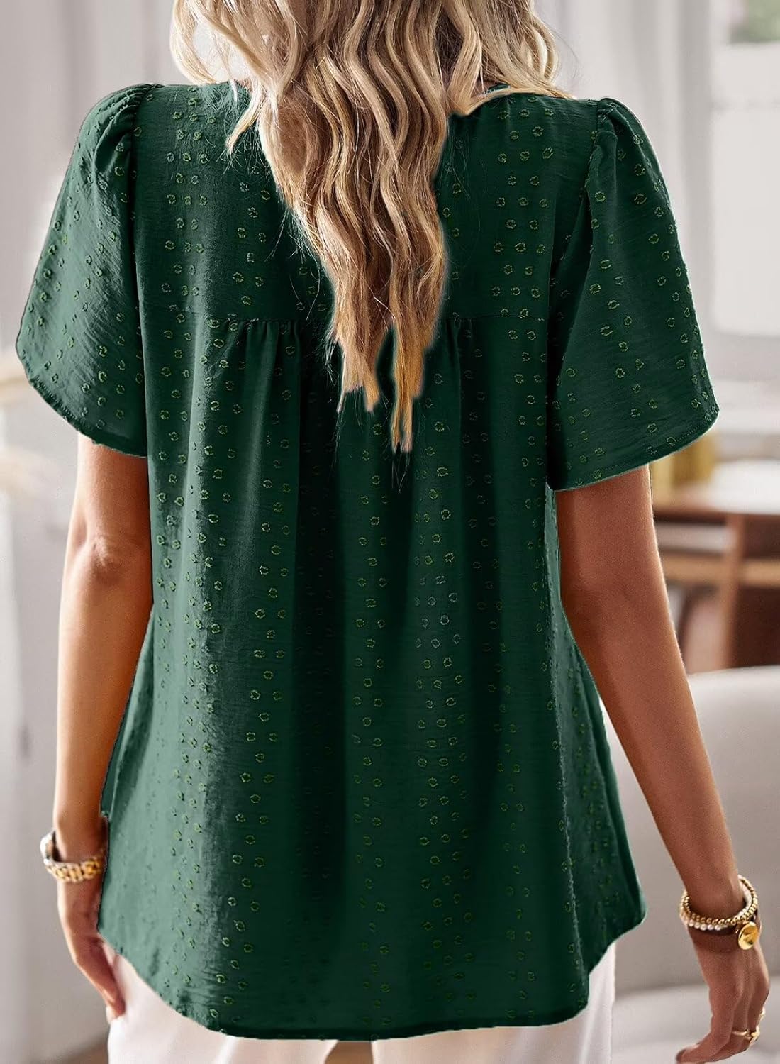Detalle de Falechay Summer Boho Blouse for Women with Crew Neck and Crochet Lace Edges