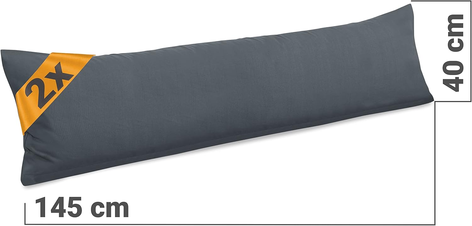 Detalle de npluseins Lot de 2 Housse de Coussin pour traversin 40x145 cm en Coton Jersey – Anthracite