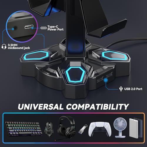 Detalle de KDD Gaming Headset Halterung LED mit USB-C Ladegerät und Controller-Halter
