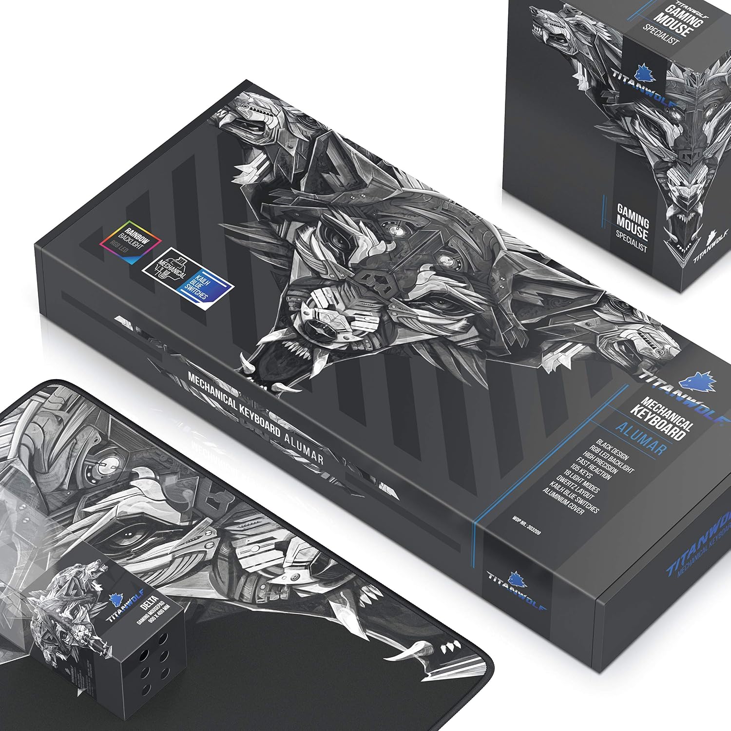 Thumbnail 6 de TITANWOLF Gaming Set: Mechanische Tastatur ALUMAR 10800dpi Maus
