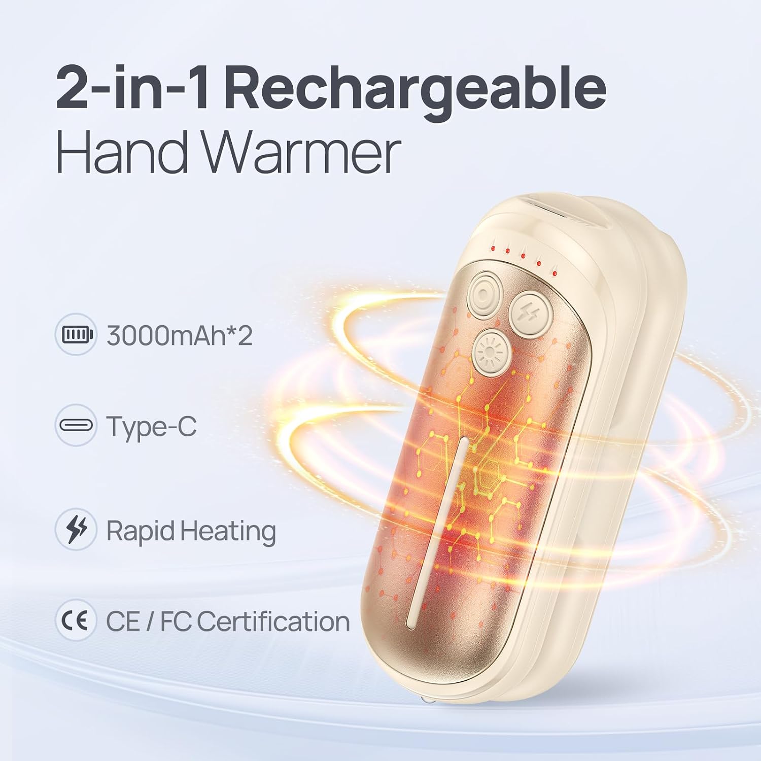 Detalle de DeeKom 806 Rechargeable Hand Warmers, 2-Pack, 6,000mAh, 5 Heat Levels