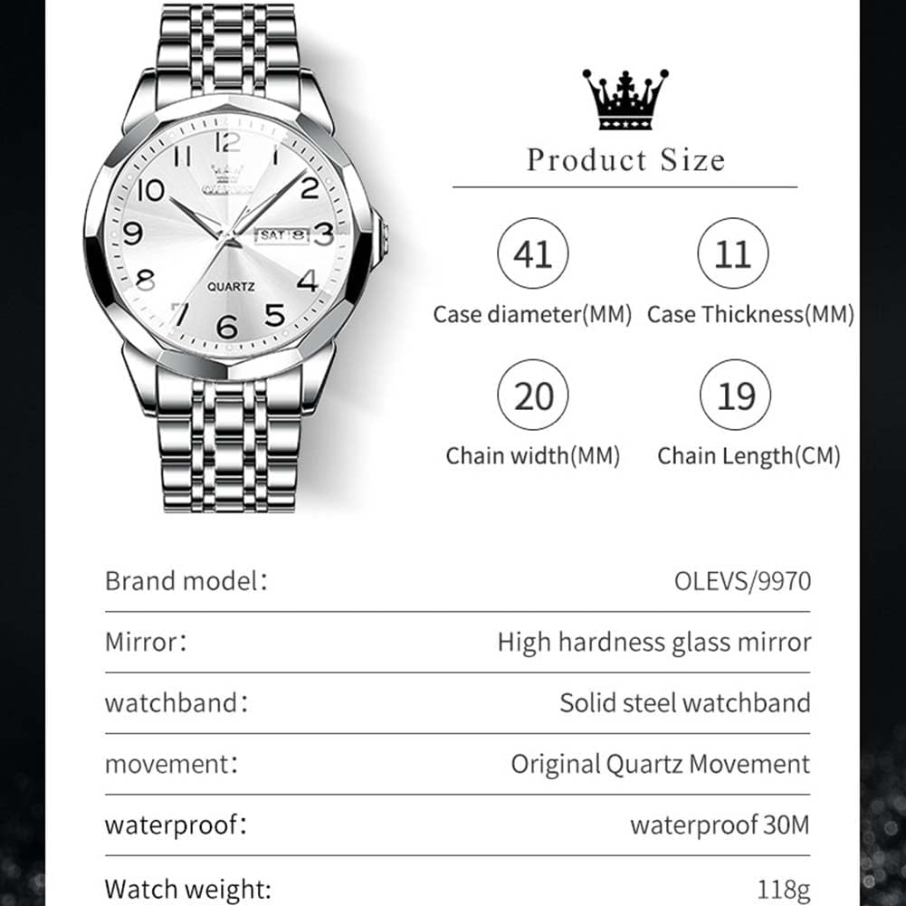 Thumbnail 5 de OLEVS YKS-S-G9931+9970 Men's Stainless Steel Day-Date Quartz Watch