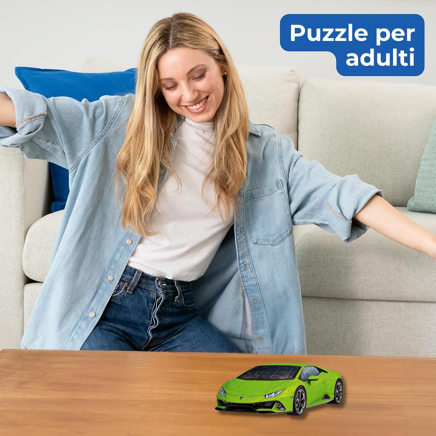 Detalle de Ravensburger Puzzle 3D Lamborghini Huracán EVO, modellismo da costruire in 108 pezzi (3D, Easy Click) per bambini e adulti