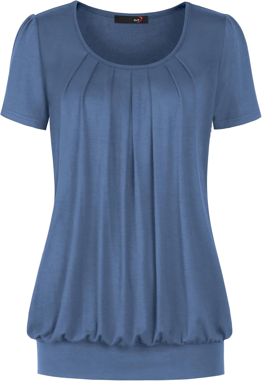 Detalle 2 de DJT Damen T-Shirt mit Rundhalsausschnitt, plissierter Vorderseite & Print – Kurzarm Sommeroberteil