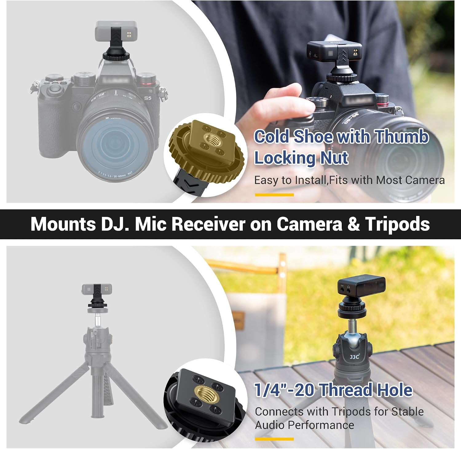 Detalle de JJC Kaltschuh-Schraubadapter für DJI Mic – Profi-Kameraadapter mit 1/4-20 Stativgewinde