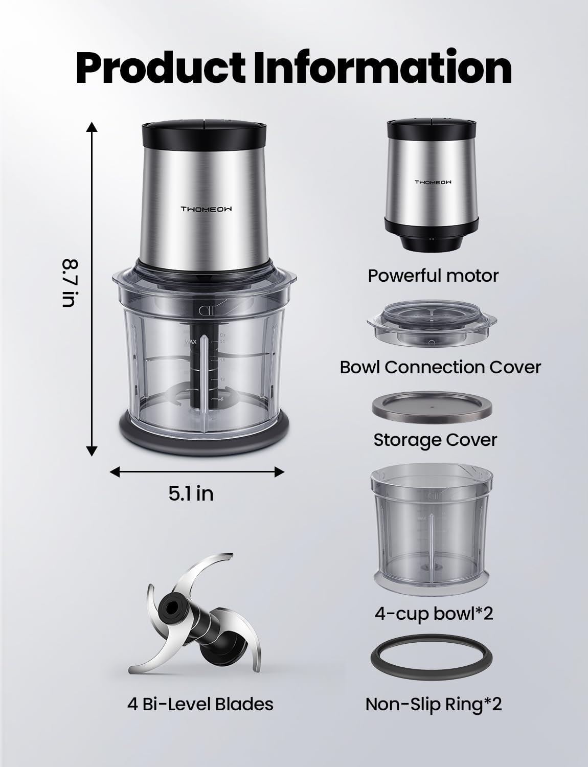 Thumbnail 6 de TWOMEOW Food Processor 4-Cup 🍽