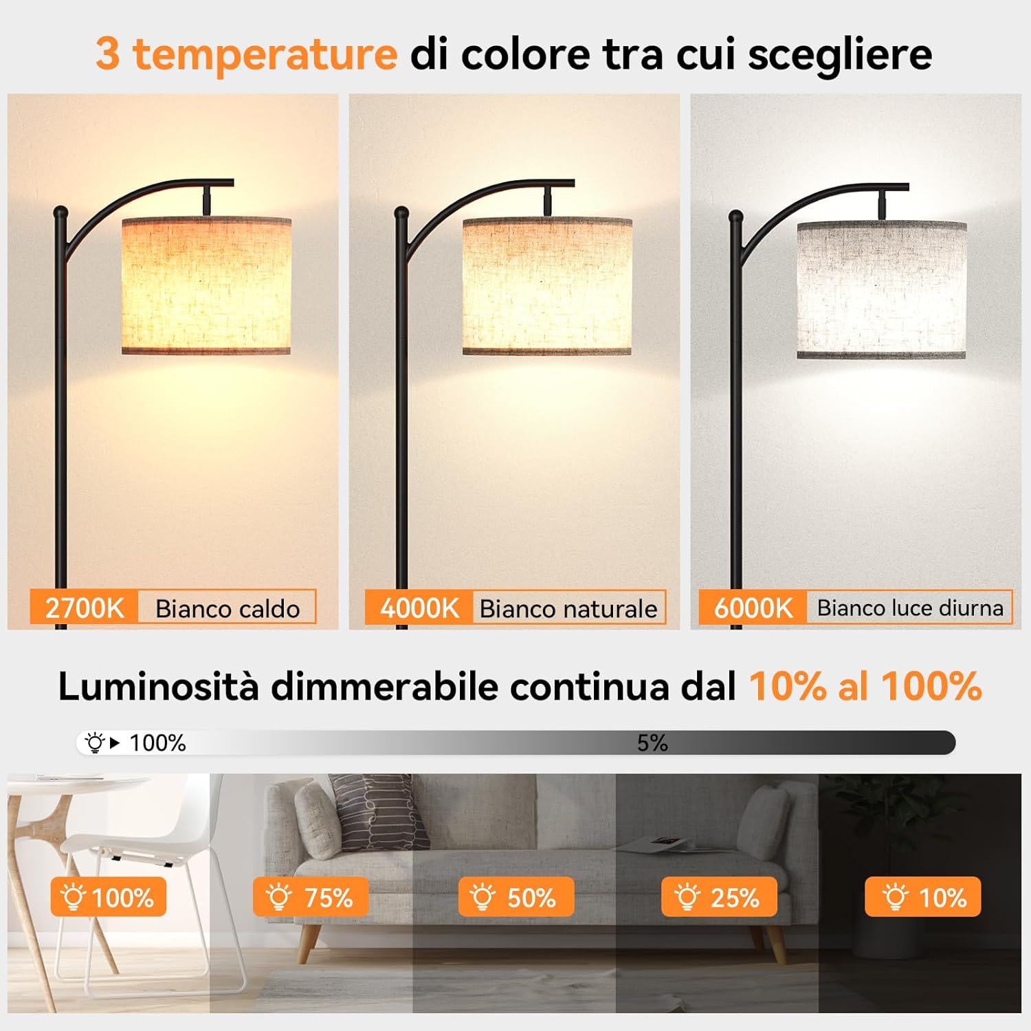 Thumbnail 1 de YICAIZI Lampada da Terra 160 cm con paralume beige