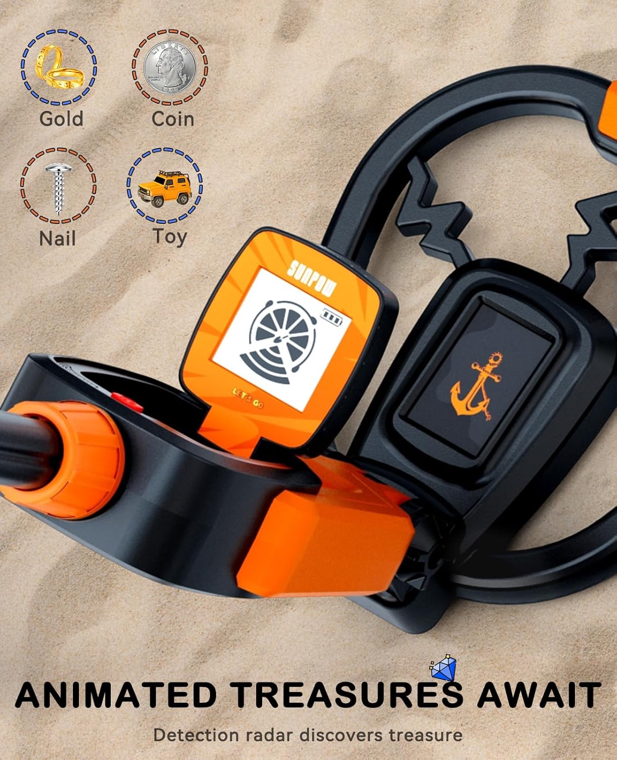 Thumbnail 1 de SUNPOW Kids Metal Detector kit (waterproof coil, adjustable stem) for ages 6–12