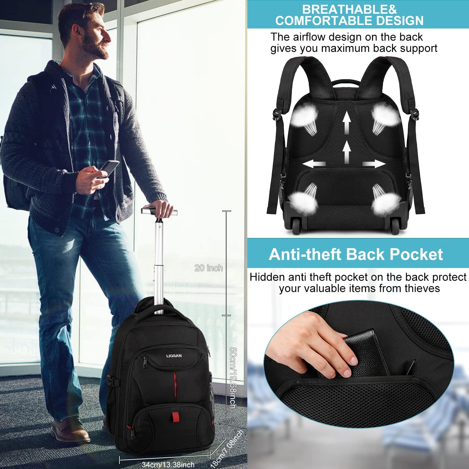 Thumbnail 4 de Laptop Trolley Rucksack 17 Zoll Schwarz