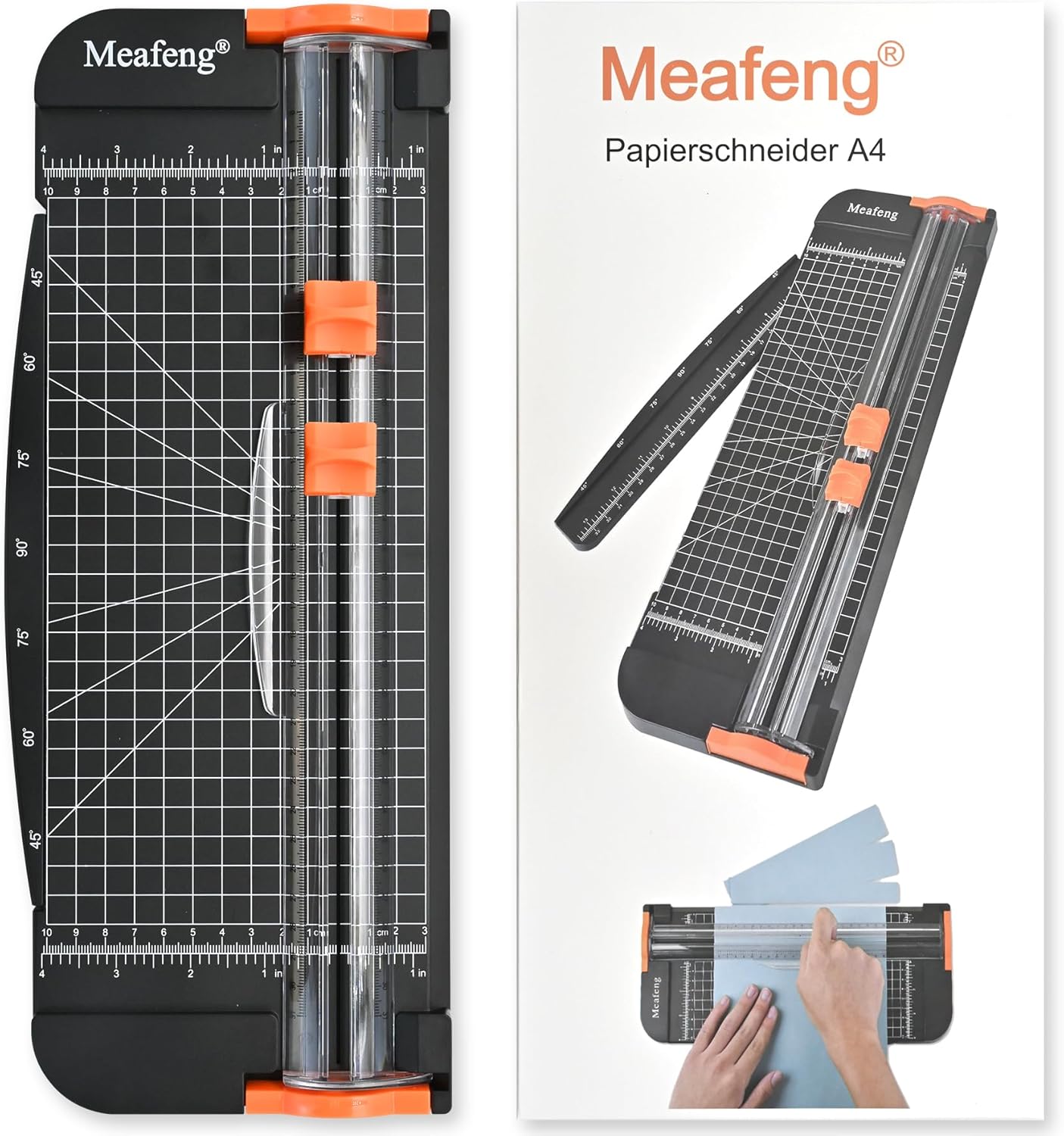 Thumbnail 6 de Meafeng Papierschneider A4 mit 2 Klingen – Papier Cutter mit Sicherheitsfunktion & Verlängerungslineal (Schwarz)