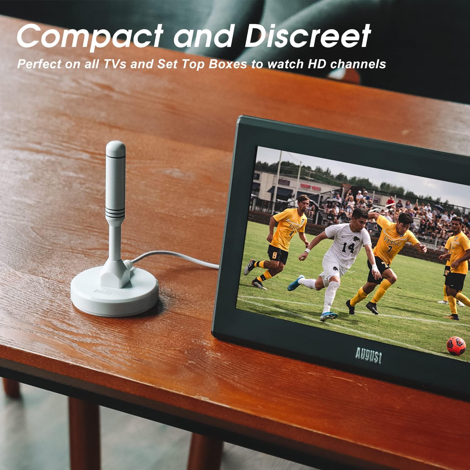 Detalle de August DTA240 DVB-T/DVB-T2 Antenne – kompakte Stabantenne mit Magnetfuß und 2 m Kabel