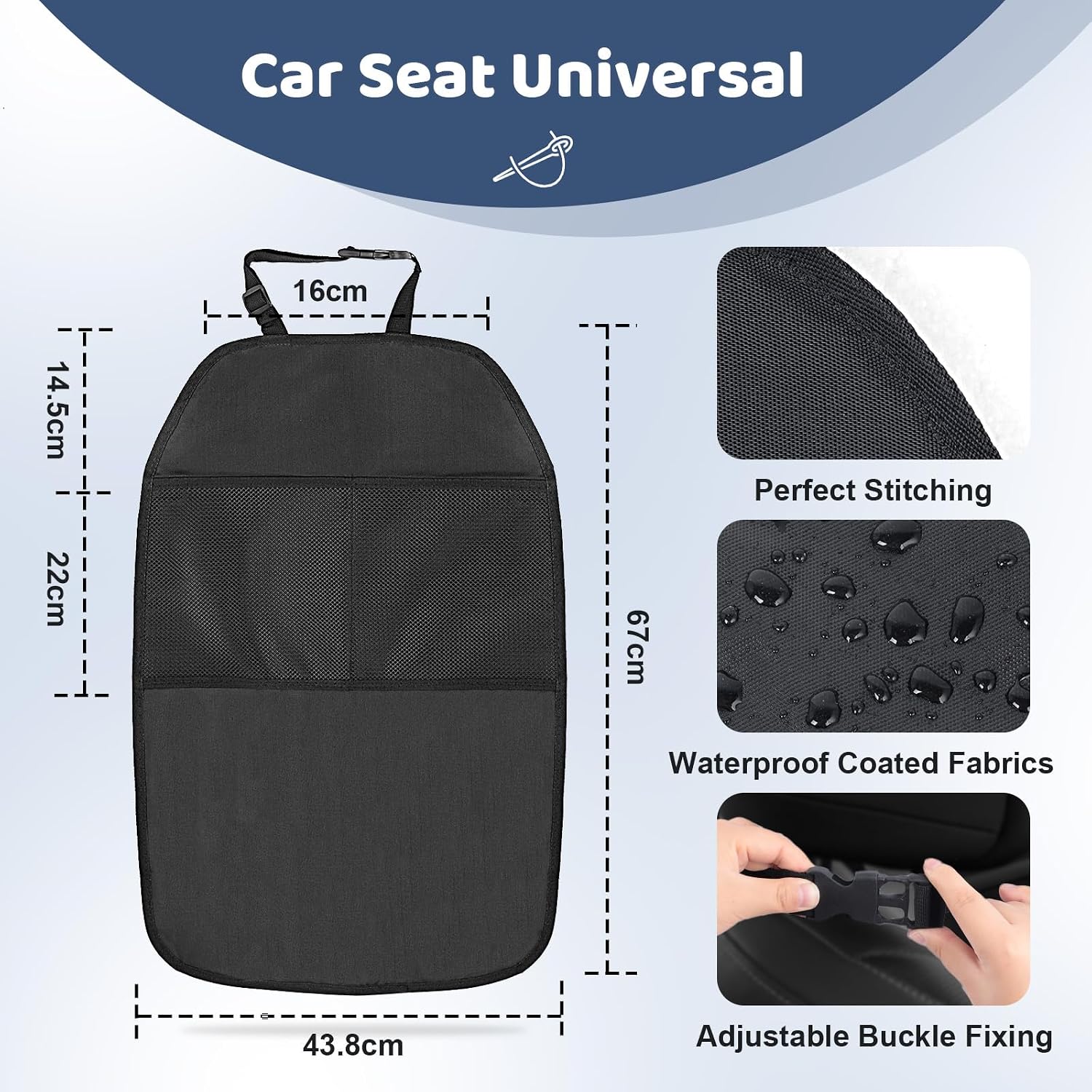 Thumbnail 2 de AiQInu Rückenlehnenschutz Auto – 2 Stück mit großen Netztaschen, universal 65x44 cm, wasserdicht und leicht zu reinigen