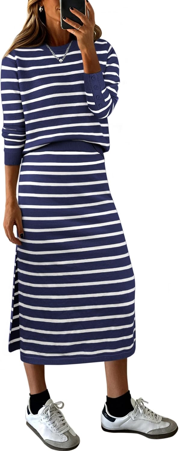 Detalle de ANRABESS 2-Piece Striped Sweater Midi Set