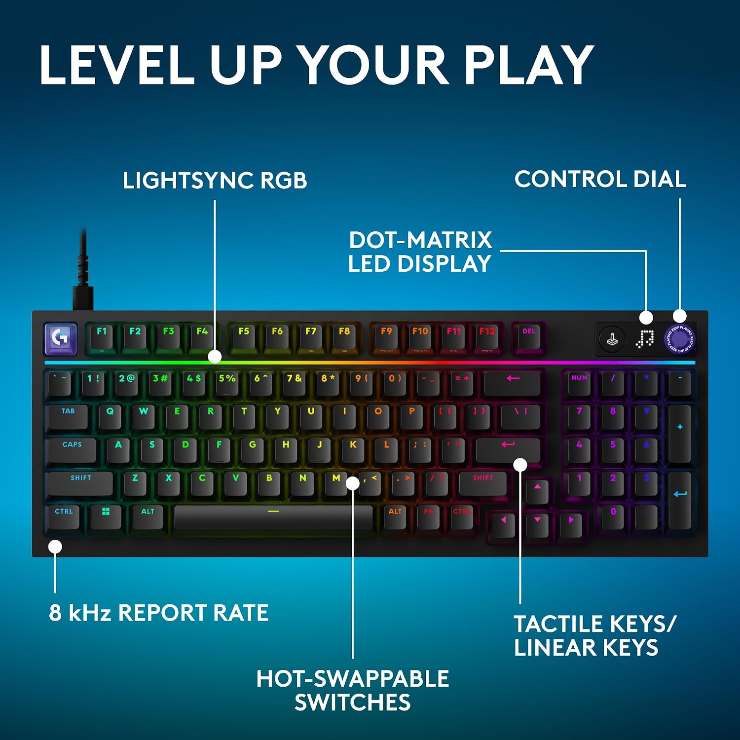 Detalle 2 de Logitech G316 X 98 Mechanical Gaming Keyboard, Tactile Switches, 8 kHz, RGB