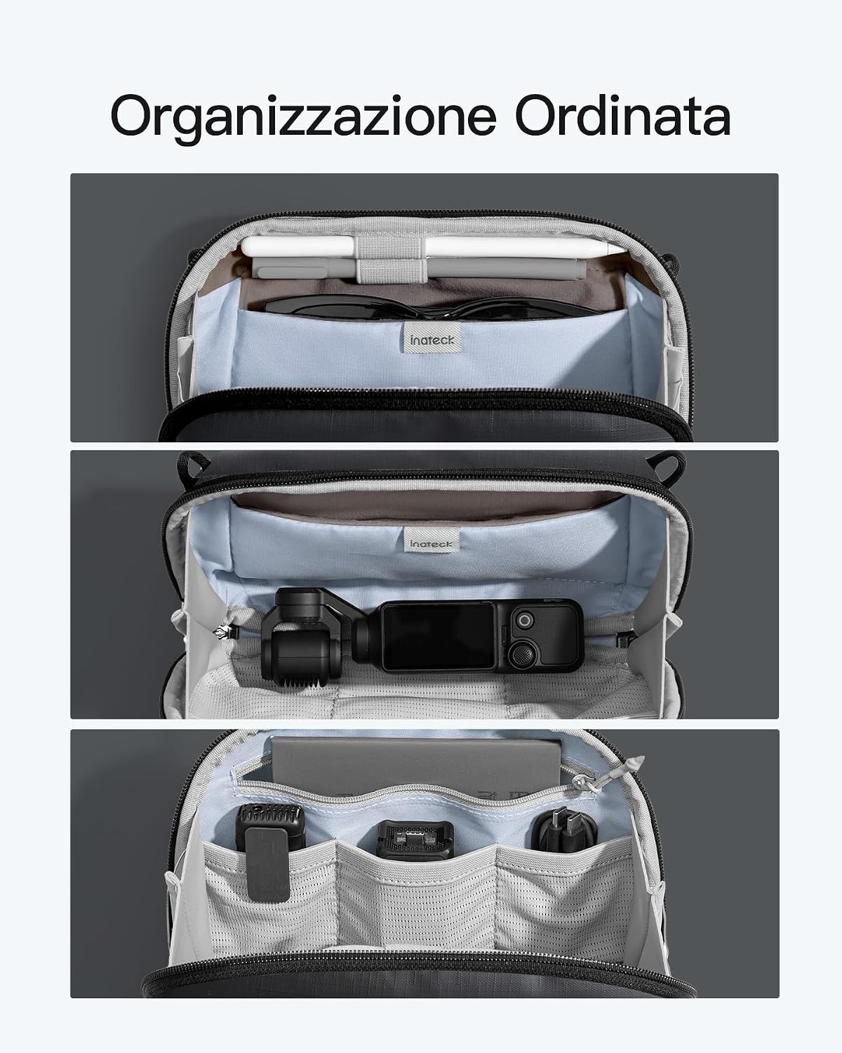 Detalle de Inateck Organizer Elettronico Portatile: Borsa da Viaggio Resistente agli Spruzzi 2 L, 6 Sezioni