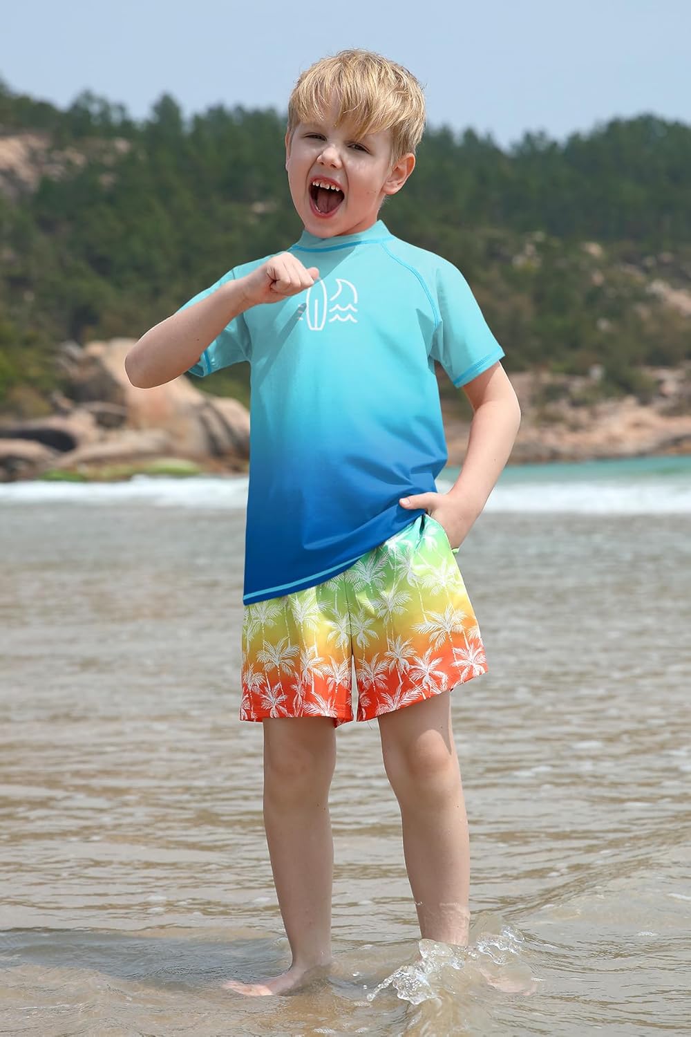 Detalle de BesserBay Jungen UV Shirt UPF 50+ – Rashguard Kurzarm für 110–160 cm (Schwimmen, Strand, See)