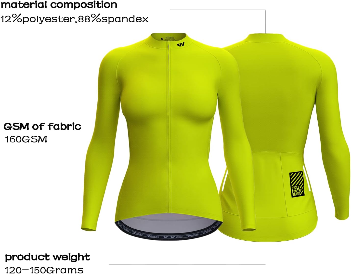 Thumbnail 4 de Wulibike Damen Langarm Radtrikot – atmungsaktives Rennradtrikot mit 3 Rückentaschen (Hellgrün)
