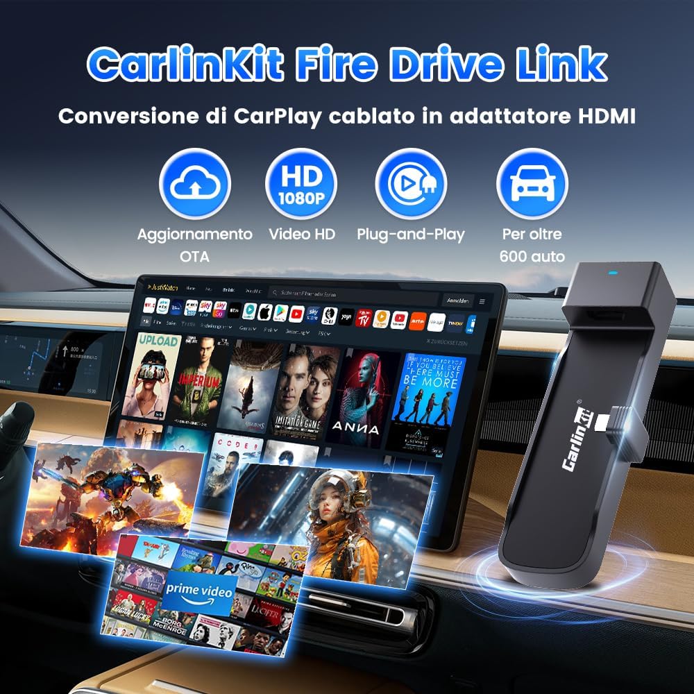 Thumbnail 1 de Carlinkit Fire DriveLink Adattatore HDMI – Converte CarPlay per Fire TV Stick e permette streaming su Netflix, YouTube, TikTok e altro