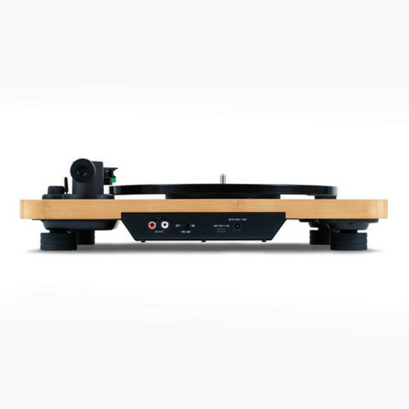 Detalle de The House Of Marley EM-JT010-SB: tornamesa con Bluetooth 5.3 y base de madera y vidrio