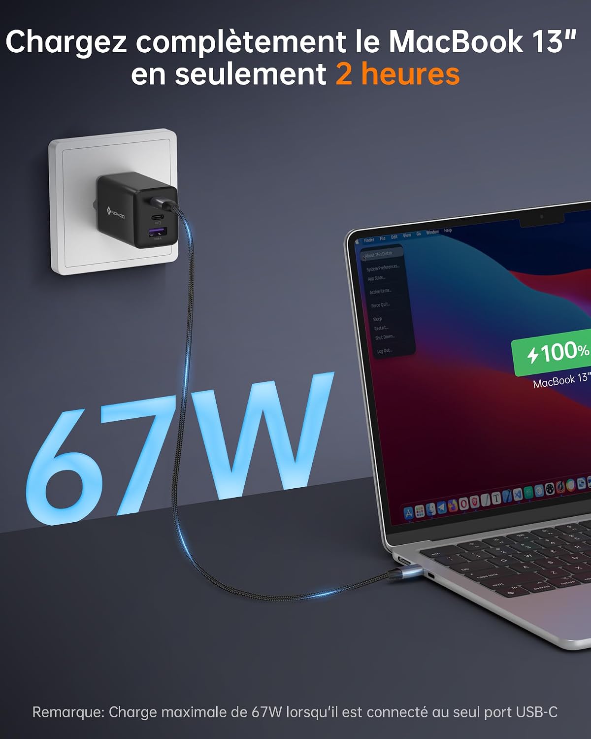 Detalle de NOVOO Cargador 67W USB-C GaN III