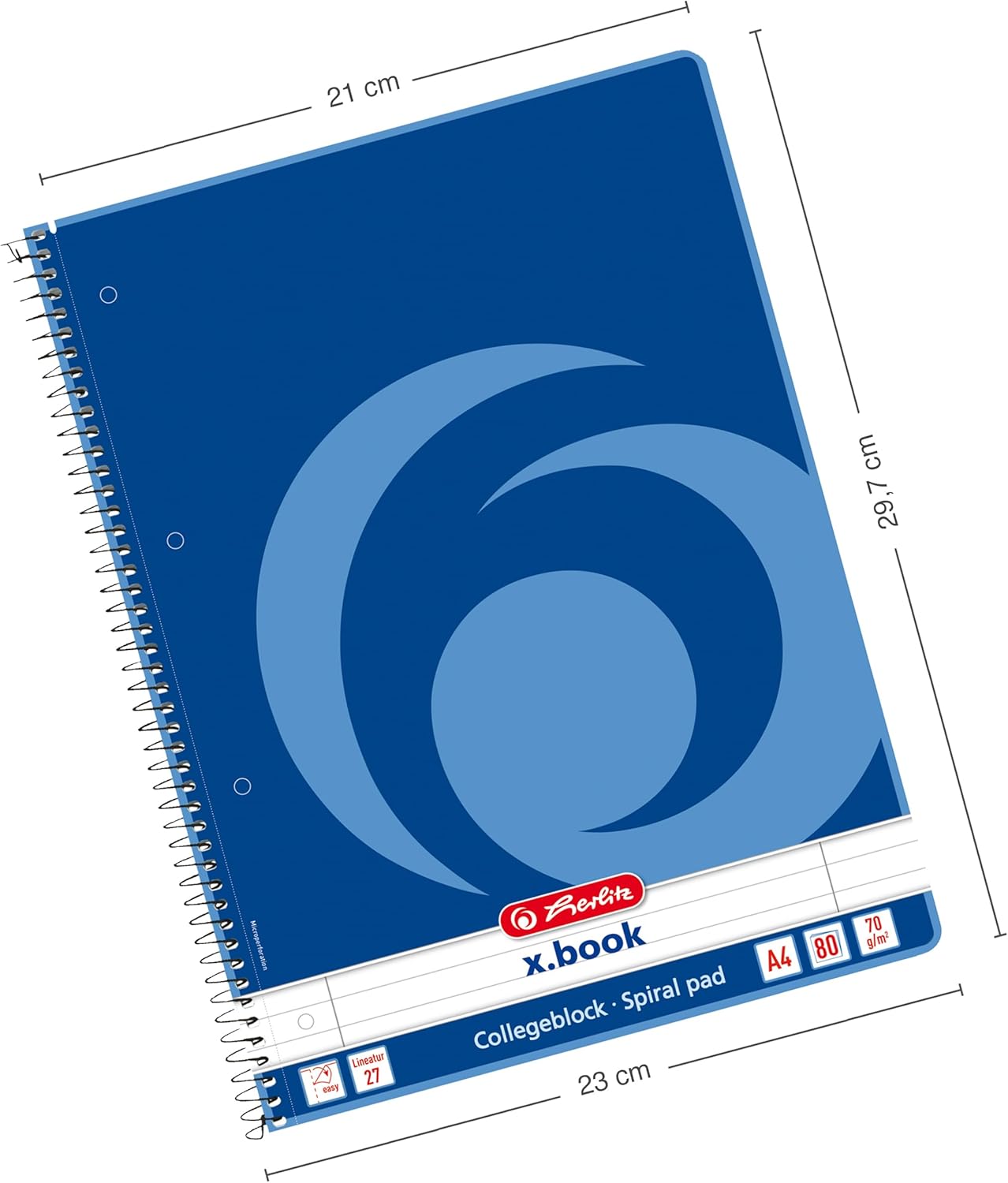 Detalle 2 de herlitz Collegeblock A4 Liniert, Lineatur 27, 80 Blatt, Rand innen und außen, 5 Stück