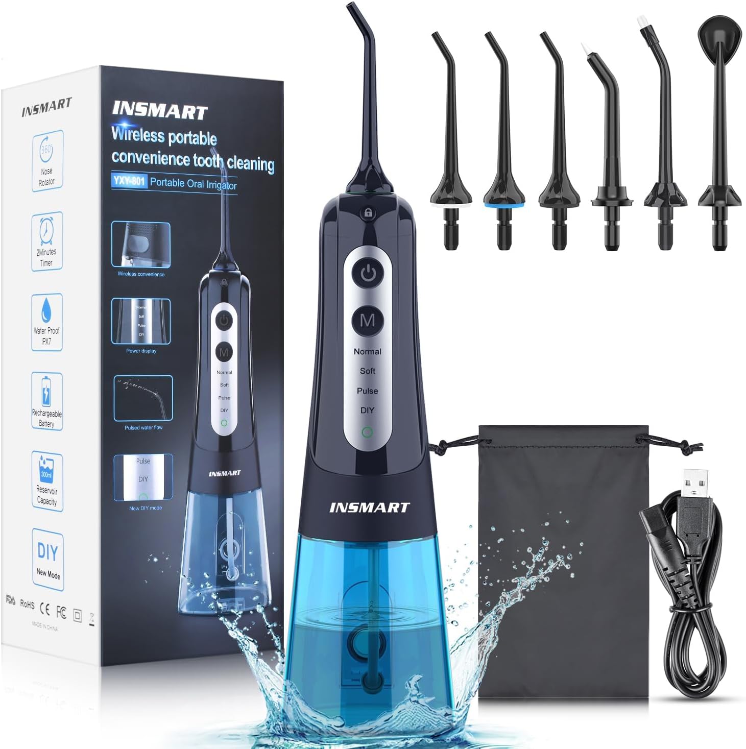 Thumbnail 6 de INSMART Cordless Water Flosser: 300 ml Tank, 3 Modes, USB Recharge, IPX7, Travel Ready