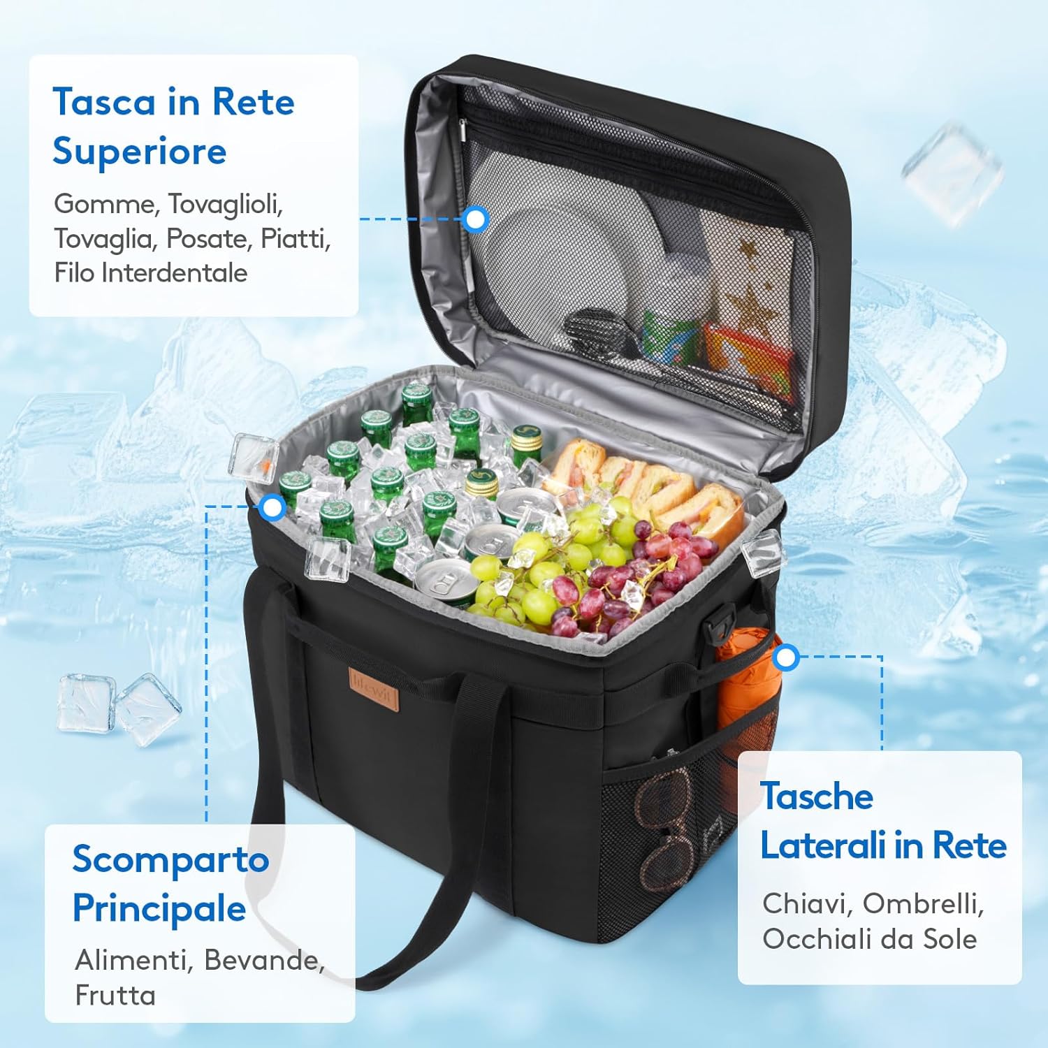 Detalle de Lifewit Borsa Termica 40L: Borsa Frigo Grande, Portatile e Multifunzionale per Picnic e Campeggio