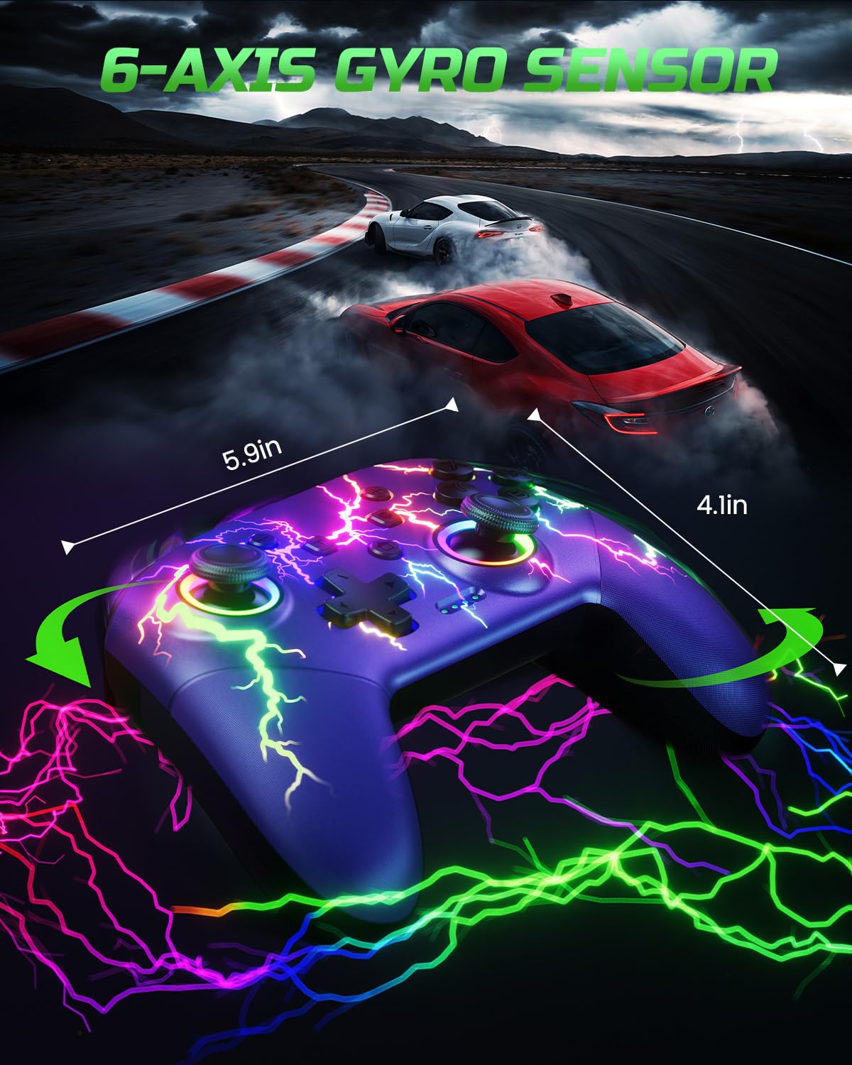 Detalle de VOYEE Switch Controller: Kabelloser Pro Controller mit 1000 mAh Akku, RGB Blitz, Zwei Paarungsarten und Wake-Up-Funktion