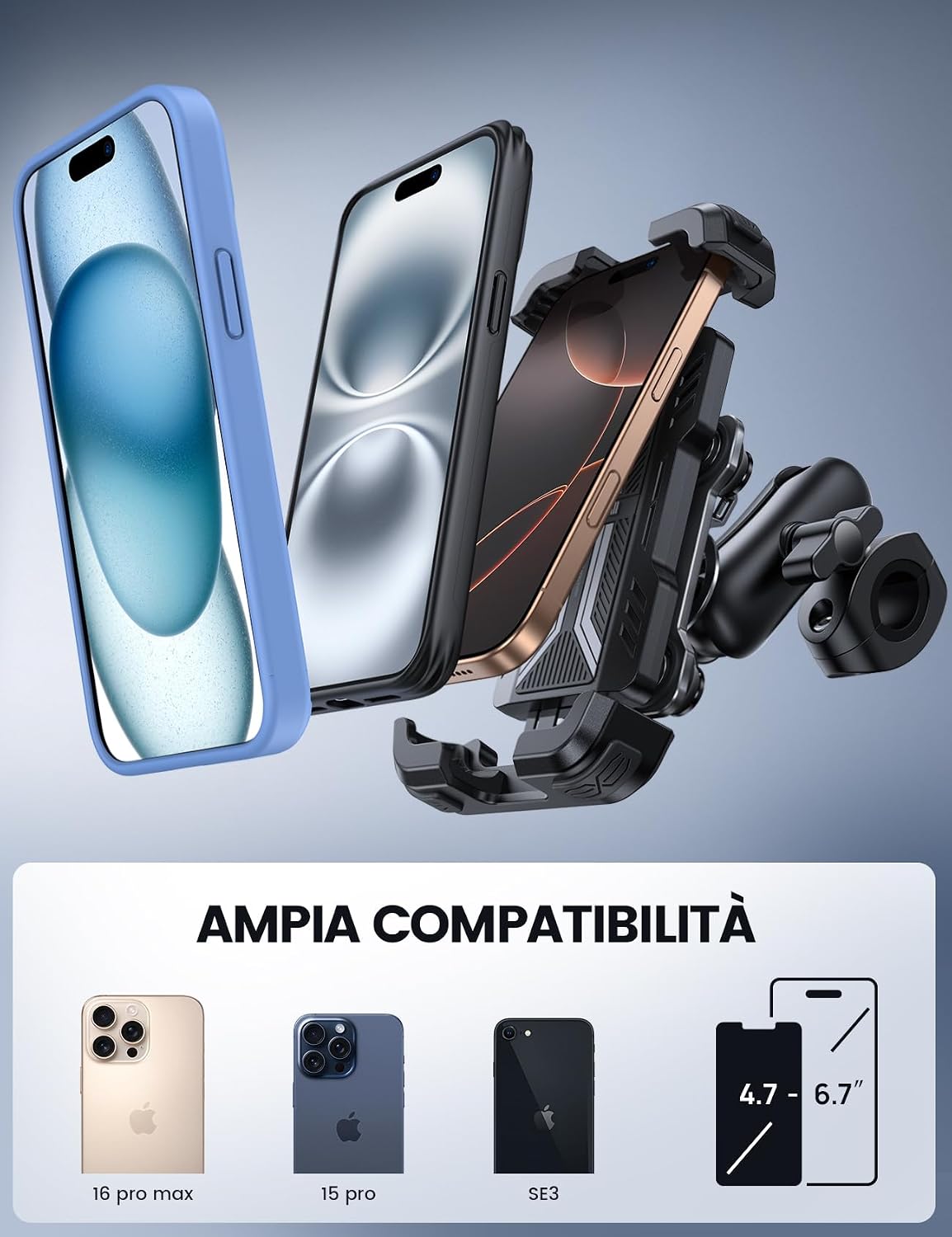 Thumbnail 4 de Lamicall Supporto Telefono Moto 4,7-6,8"