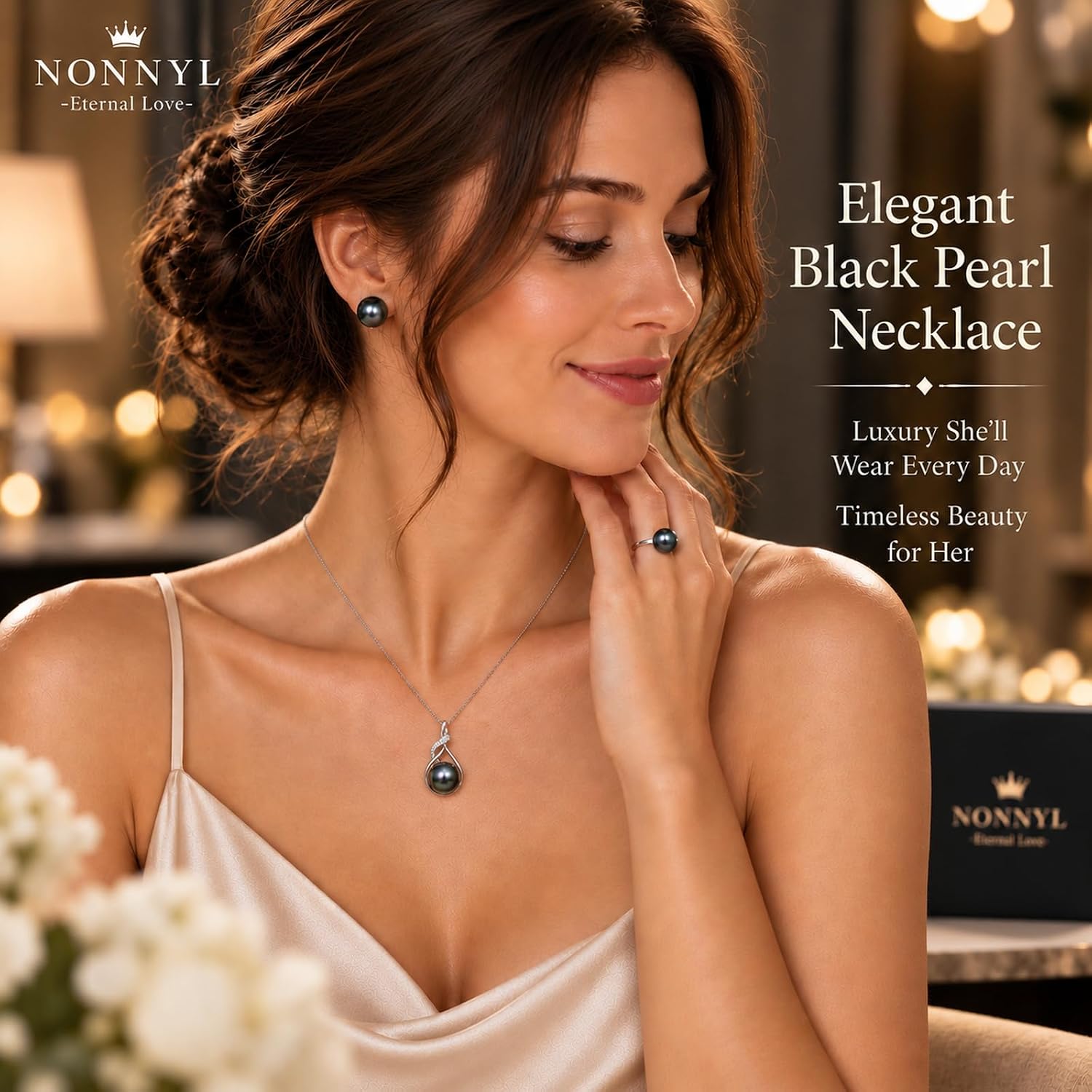 Thumbnail 2 de NONNYL Tahitian Black Pearl Necklace 9-10mm