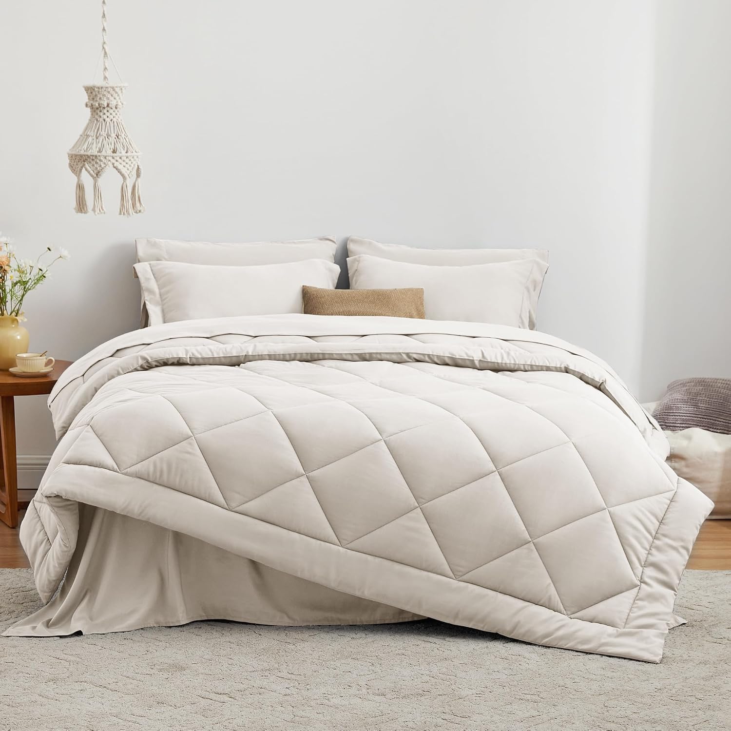 Detalle 2 de Love's cabin Twin Comforter Set, Beige 5-Piece Bedding in a Bag