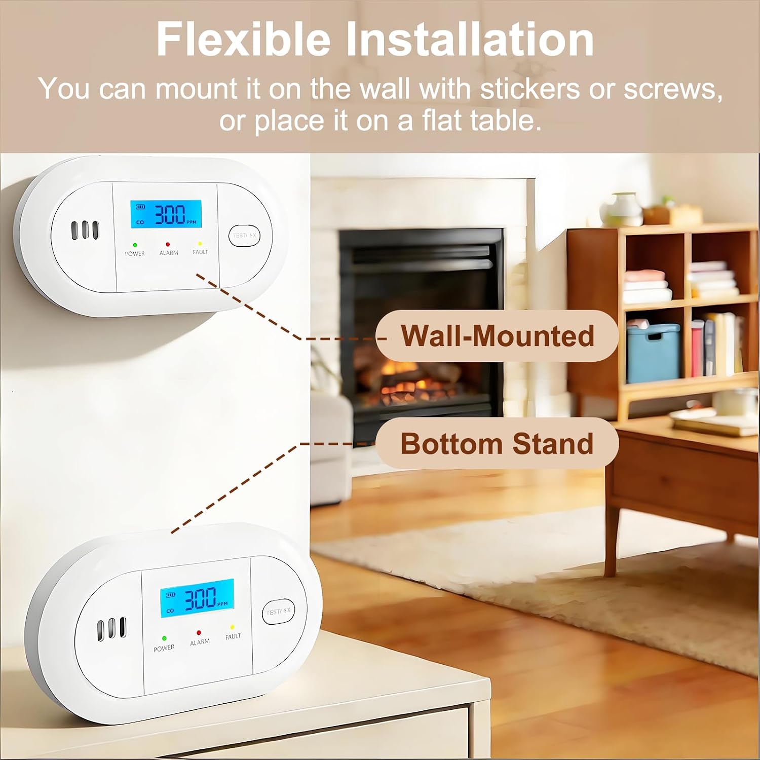 Detalle de FUMIXTEX Carbon Monoxide Detector with LCD Display (2-Pack) – 10-Year Sensor Life, Replaceable Battery
