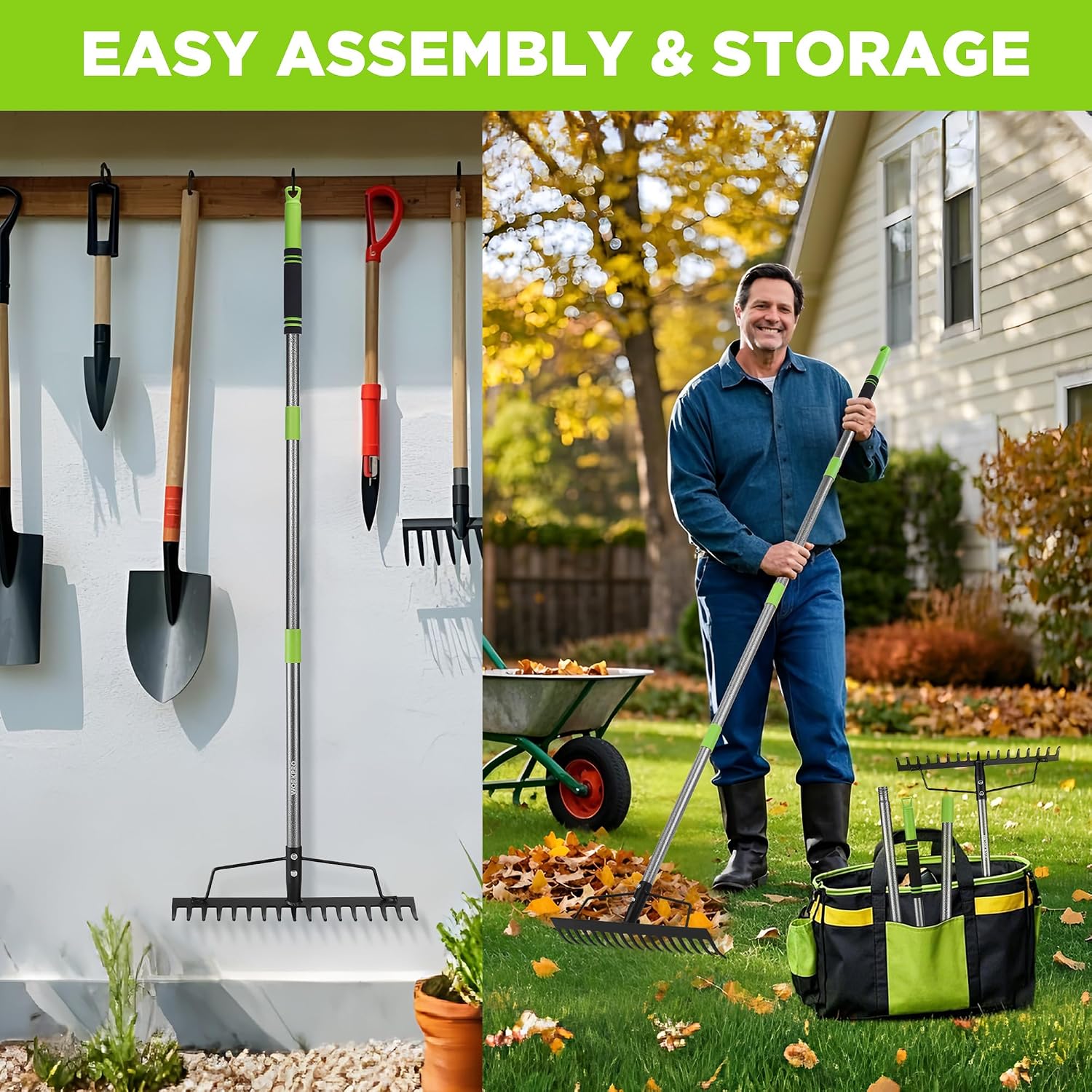 Thumbnail 6 de WORKPRO 165 cm Adjustable Garden Rake with 17 Metal Tines and Heavy-Duty Steel Handle