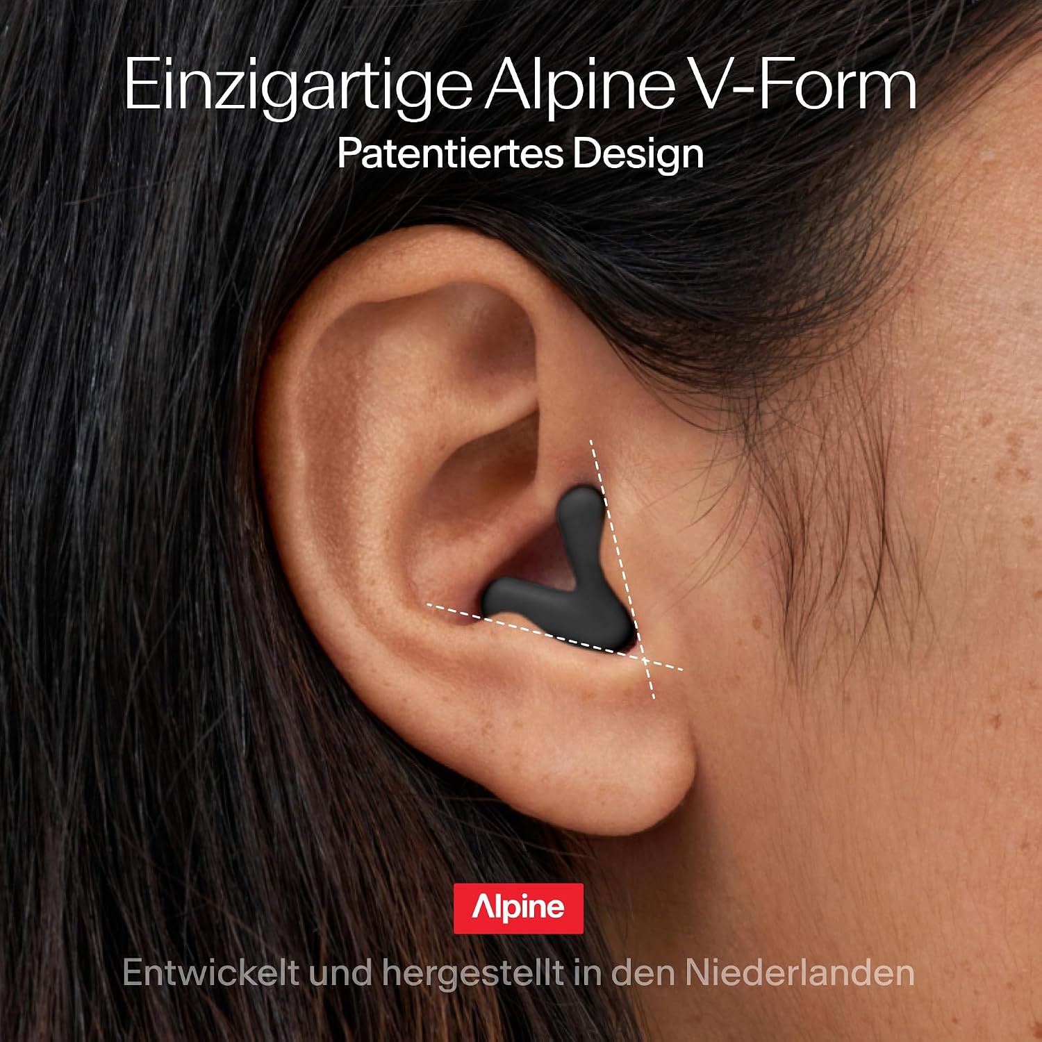 Detalle de Alpine Silence – Wiederverwendbare Ohrstöpsel in V-Form (XS–L) für Schlaf, Konzentration & Reisen