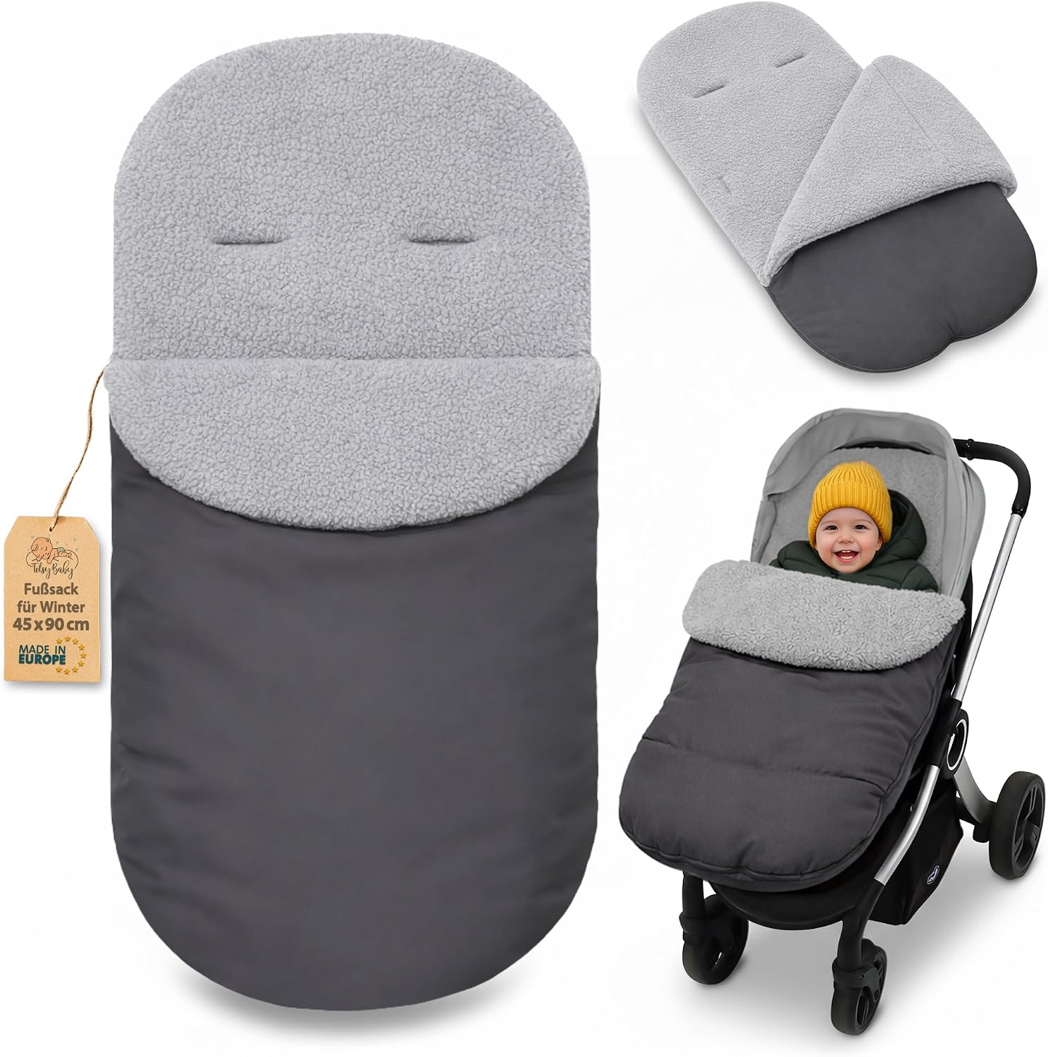 Detalle de Sacco passeggino invernale 90x45 cm Bouclé Grigio