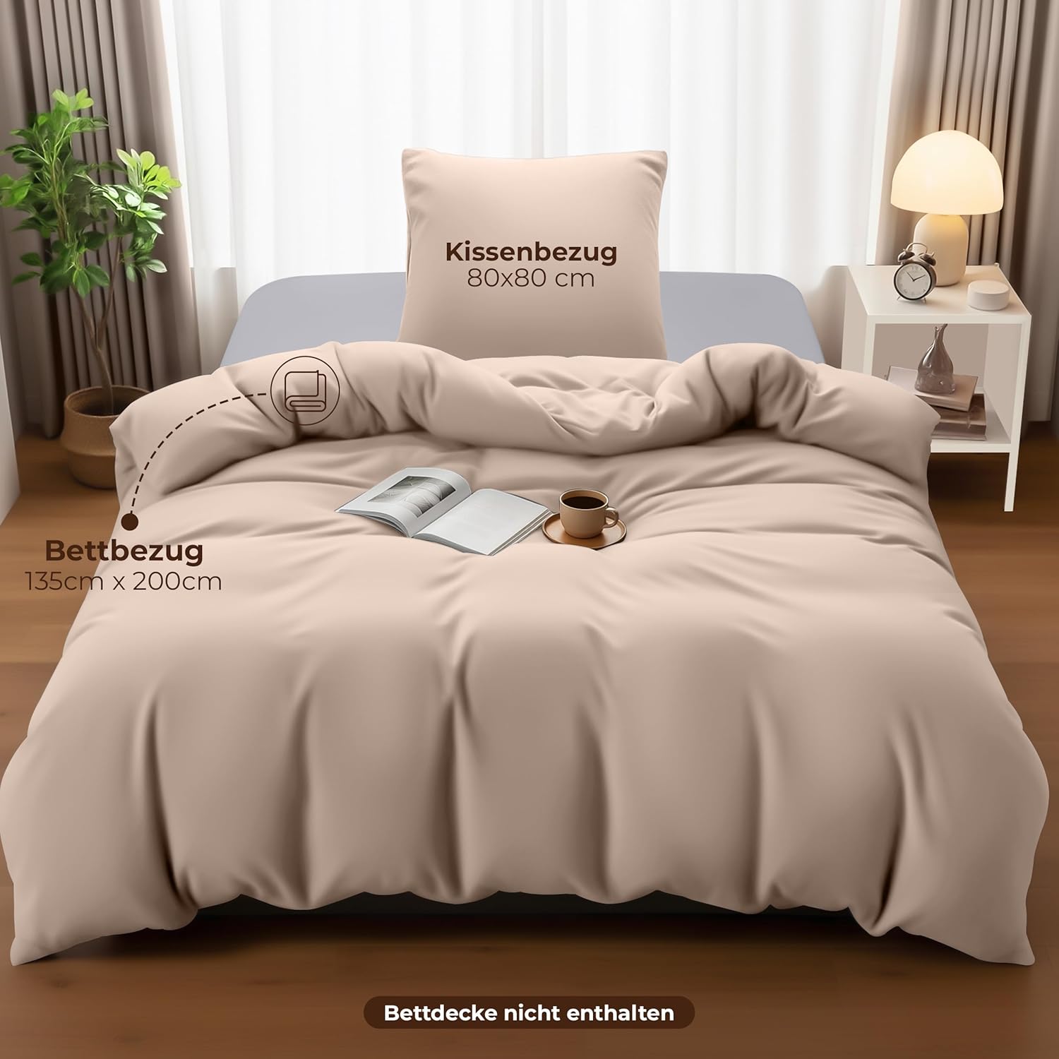 Thumbnail 3 de Utopia Bedding Bettwäsche-Set 135x200 (Mikrofaser) mit Bettbezug-Reißverschluss und Kissenbezug 80x80 – Beige